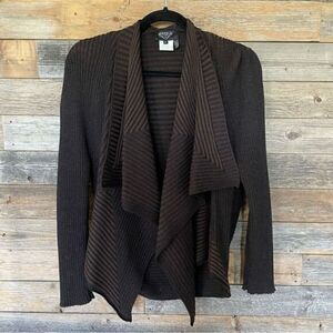 Angel Apparel Wool Blend Open Front Ribbed Asymmetrical Cardigan Sweater